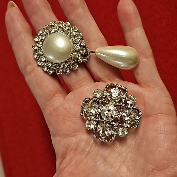 8 piece rhinestone faux pearl jeweled brooches barrette needing backs Repair lot - Picture 9 of 12